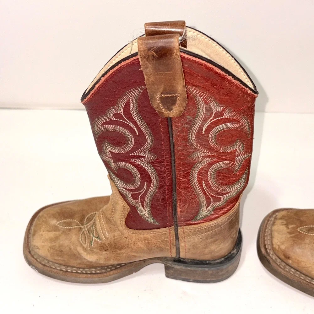 Cody James Burgundy Red Leather Square Toe Cowboy Western Boots Youth SIZE 9 D